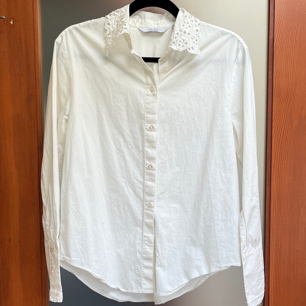 & Other Stories White Lace-Collar Cotton Blouse